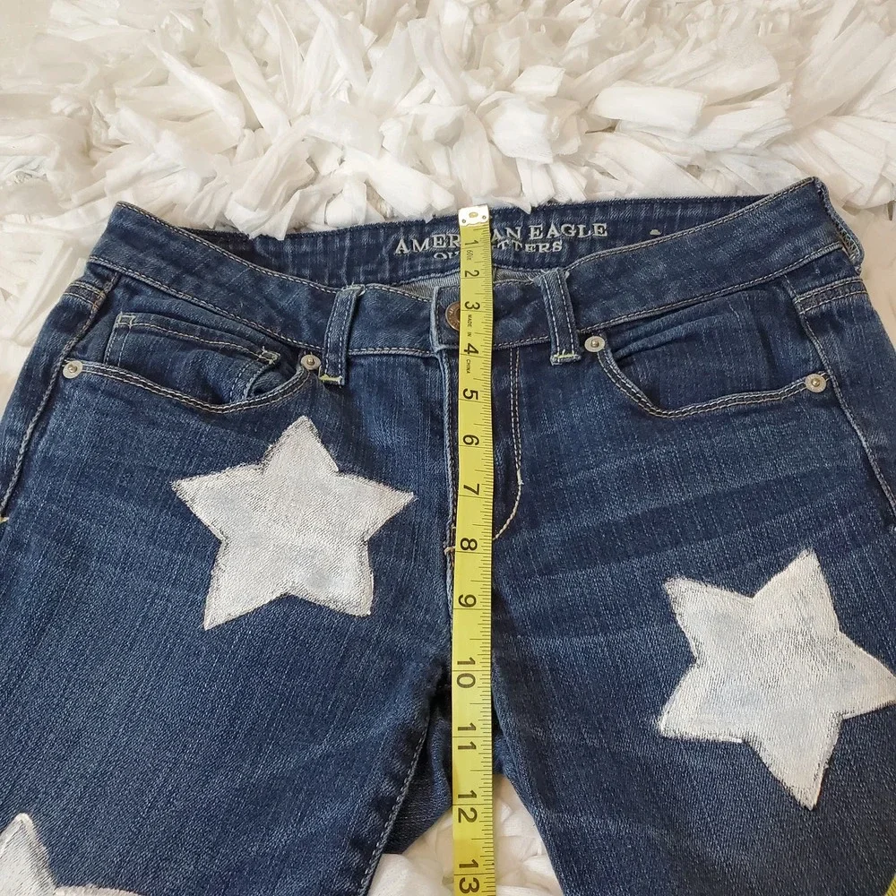 American Eagle | Star Graphic Jeans Skinny Stretch Frayed Hem Women's Size 6 - Picture 14 of 16